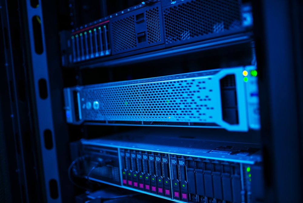 a close-up of rack-mounted servers in a data center
