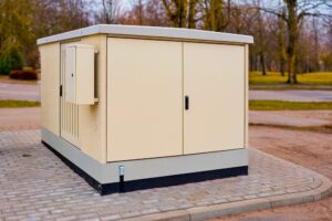 metal enclosure for a power generation unit on pavement